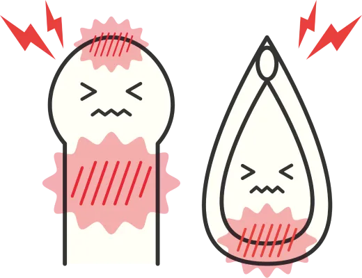 痛がっている顔の男性器のイラスト