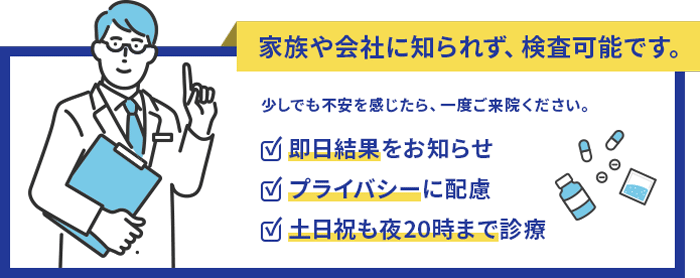 家族や会社に知られず、検査可能です。