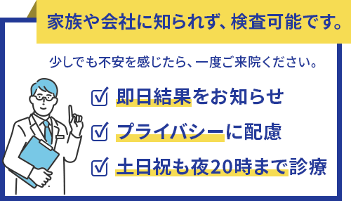 家族や会社に知られず、検査可能です。