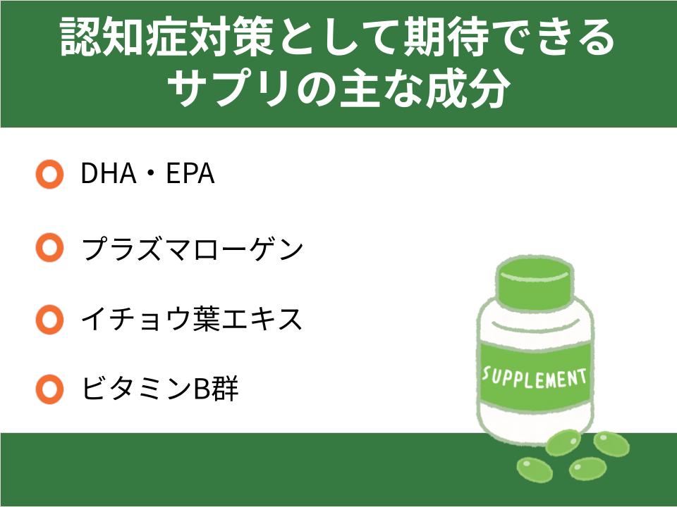 認知症対策として期待できるサプリの主な成分