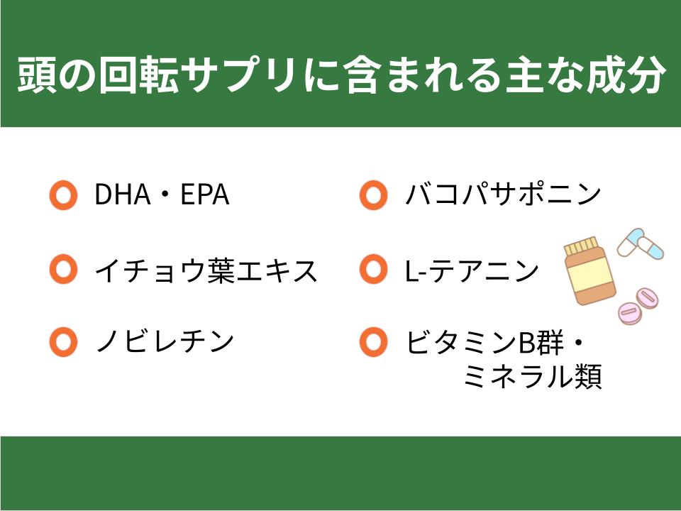 頭の回転サプリに含まれる主な成分