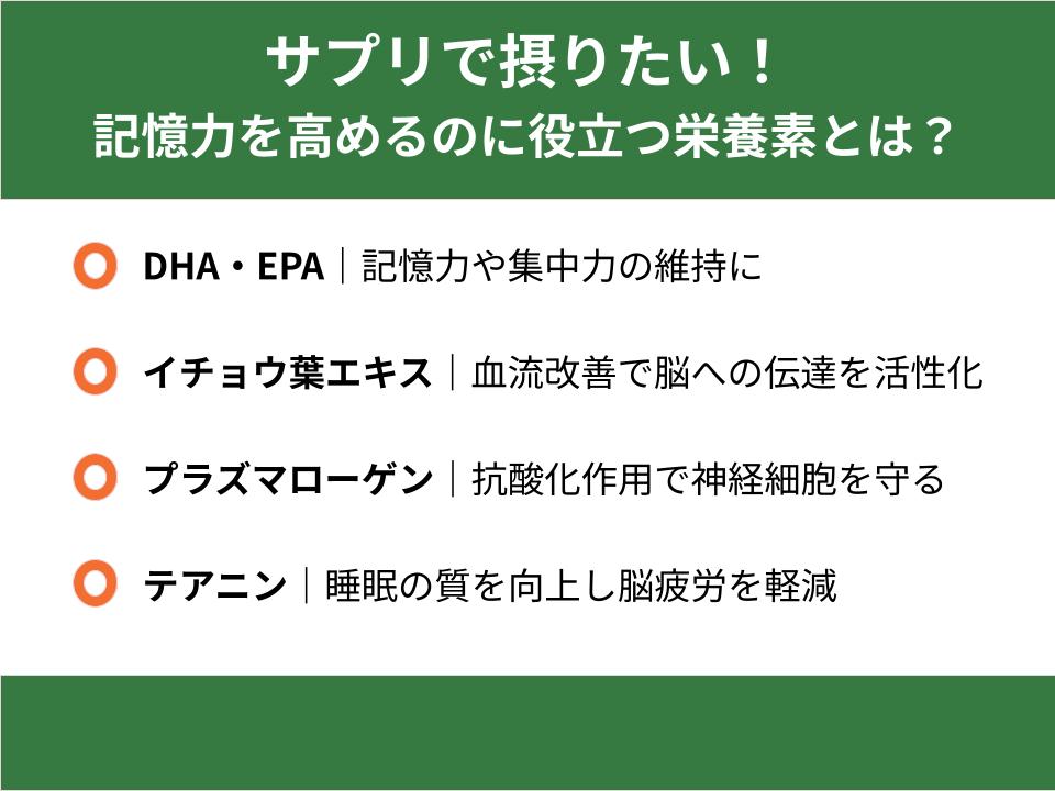 サプリで摂りたい!記憶力を高めるのに役立つ栄養素とは?