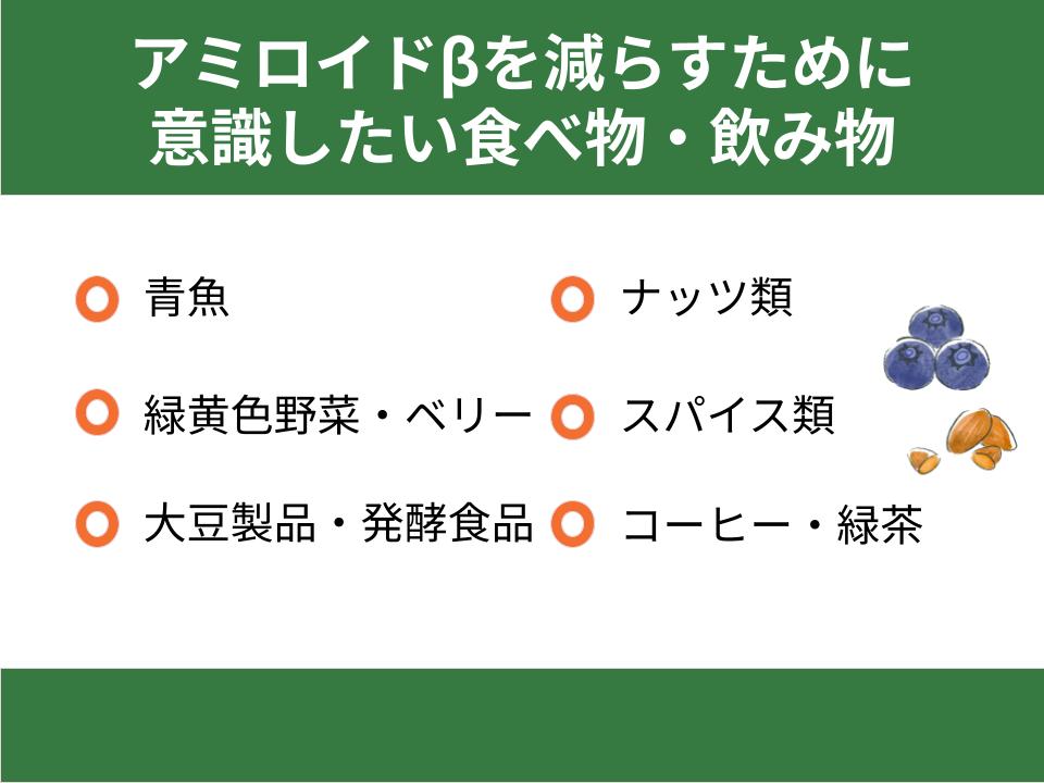 アミロイドβを減らすために意識したい食べ物・飲み物