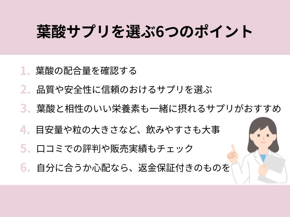 葉酸サプリを選ぶ6つのポイント